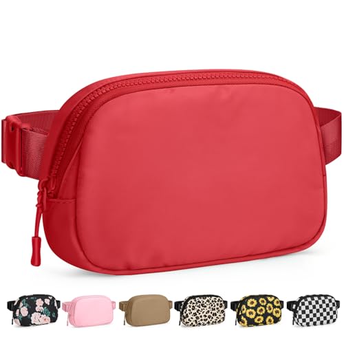 Pritent Fanny Packs for Women Cross Body Bag Waterproof Belt Bag with Adjustable Strap and Zipper Back Pocket Small Crossbody Bags Fashion Waist Packs for Workout Travelling(Coral Red)