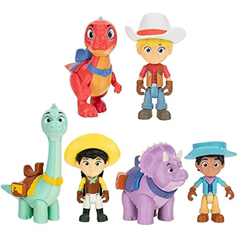 Dino Ranch 6-Figure Pack - Jon and Blitz, Min and Clover, Miguel and Tango - Three 3” Dino Ranchers and Three 4” Dinos, Plus Fence Pieces - Toys for Kids Featuring Your Favorite Pre-Westoric Ranchers Cover