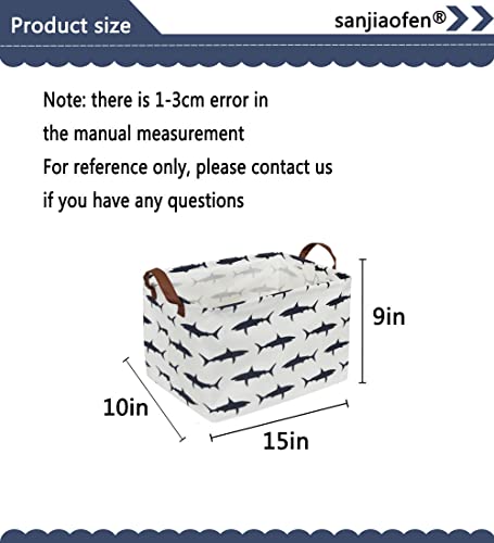 Image of Rectangular Shark Basket,Kids Basket for Boys,Collapsible Toy Organizer Bin with Handles for Clothes Storage.(Sharks)