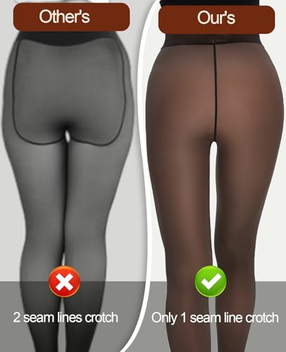 Arkim Fleece Lined Glossy Black Sheer Tights Women,Crotch 1 Seam Line Translucent Thermal Tights Winter Leggings3