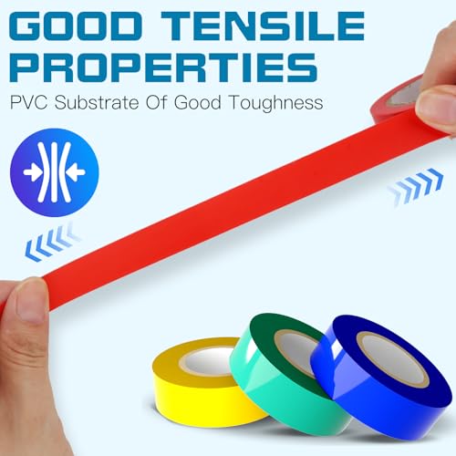 Image of 9 Rolls Colored Electrical Tape (0.7 Inch by 30 Feet) | Waterproof White Black Red Green Blue Yellow Electrical Tape, Suitable for Home, Commercial, and Industrial Use