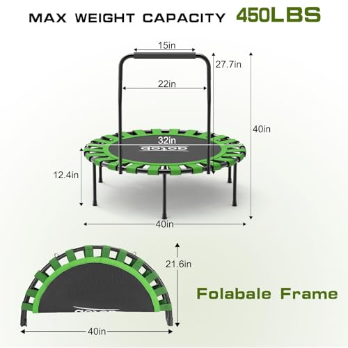 image for AOTOB 40” Fitness Trampoline for Adult, Max Load 450 LBS Foldable Mi