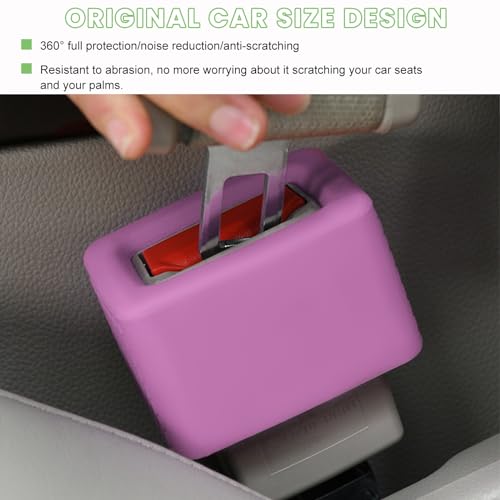Image of povtii 2PCS Car Seat Belt Buckle Holder, Silicone Auto Seatbelt Buckle Booster Makes Receptacle Upright Buckling, Easy Access Seat Belt Buckle Safety Cover for Kids, Car Accessories (Light Purple)