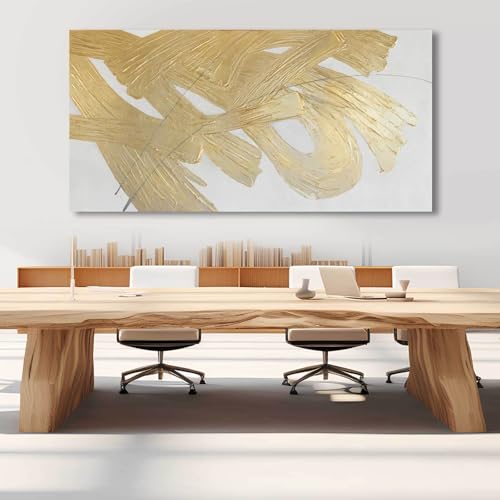 Image of XIANSHOU Wall Decorations for Living Room Gold and White Abstract Canvas Art Oil Painting Large Minimalist Decor Wall Art for Office Bedroom Home 29 inchx 58 inch