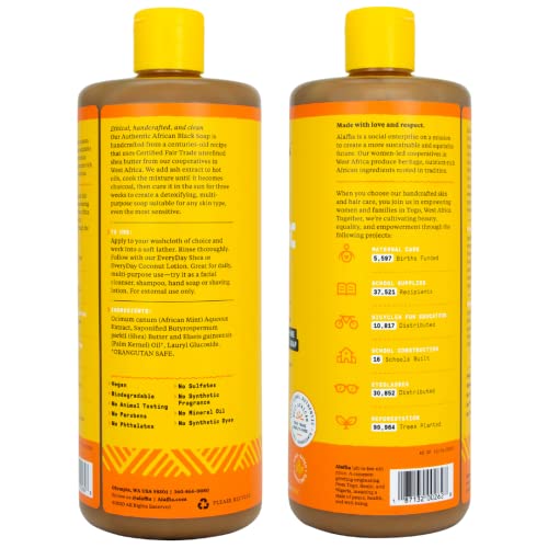 Alaffia Authentic African Black Soap, Unscented, 2-Pack – All-in-One Moisturizing Cleanser for Face, Hands, Body & Hair, 32 Oz Ea