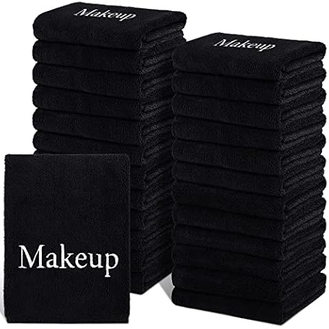 TURSTIN 24 Pack Makeup Remover Towels 13x13 Inch Microfiber Face Towels Reusable Makeup Wash Cloth Facial Cleansing Makeup Towels for Women Skin Care, Black Cover