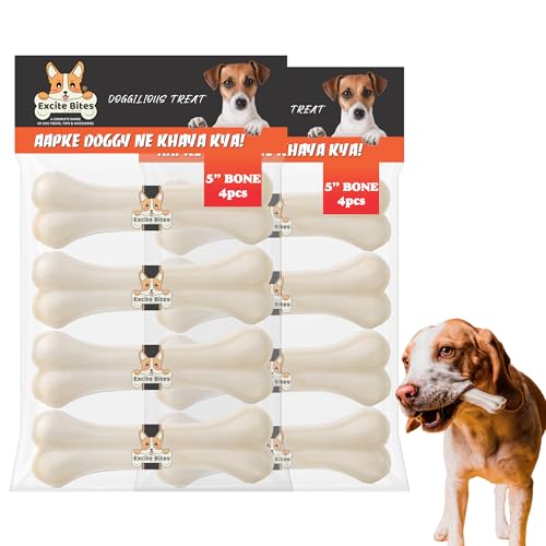 Image of EXCITE BITES Pressed Rawhide Bones for Dog Treats | Dog Calcium Bone Dog Chewing Needs | 5Inch Calcium Bone Treat for All Dogs | Combo Offer (5 inch-4Pcs) Each, 280 g (Pack of 2)