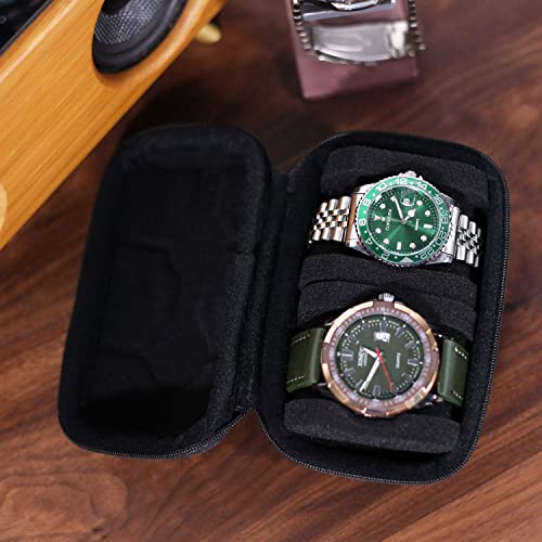 Besforu Watch Travel Case for Men and Women Portable Single Watch Storage box and Organizer for Wristwatches and Smart Watches (Black（2 slot）)