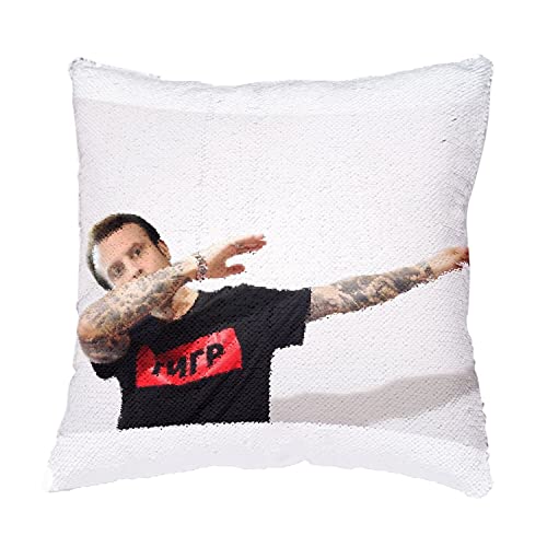 Coussin sequin rouge Emmanuel Macron dab pour déco salon humour