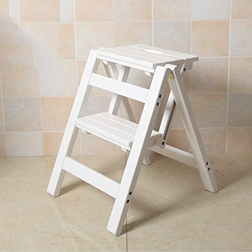 Folding Ladder Staircase Multi-Functional Folding Solid Wood Ladder Stool,Step Stool Household Muliti-Color Stool Step Ladder Foldable Stepladder,White,Two