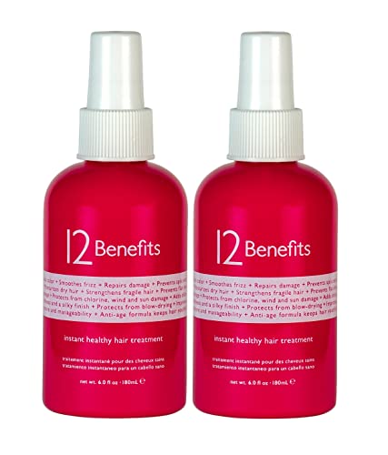 12 Benefits Instant Healthy Hair Treatment, Leave-In Conditioning, Smoothes Frizz, Strengthens & Repairs, Heat Protection Spray, 6 Fl Oz (Pack Of 2) #TOP12