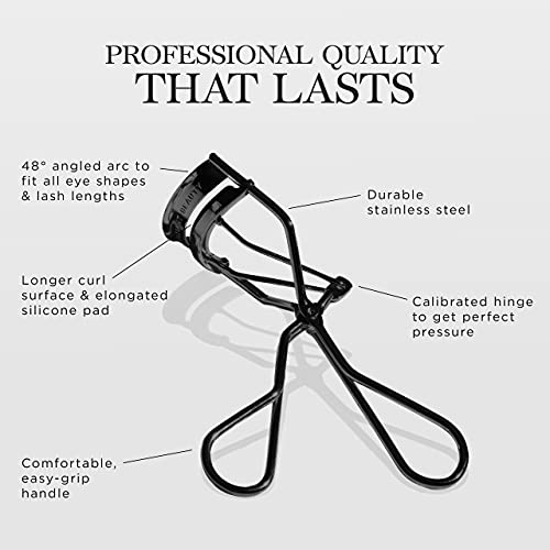 Brilliant Beauty Eyelash Curler With Satin Bag & Refill Pads - Award Winning Eye Lash Curlers For Dramatically Curled Eyelashes & Lash Lift In Seconds (Jet Black) #TOP2