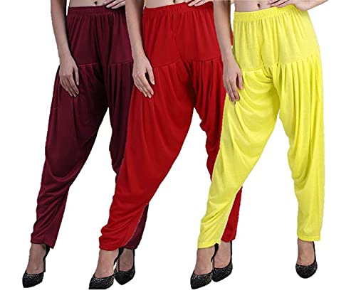 Image of CASUALS Women's Regular Fit Viscose Drawstring Patiala Harem Pants Combo Pack 3