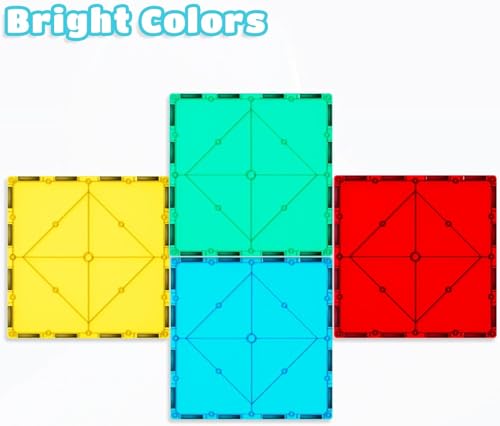 Image of ANVIE & ABEER Set of 4 Large Squares (150mm) Magnetic Building Tiles for Kids, Educational Stacking Blocks for Boys Girls, Magnets Construction Toys, (4 Large Squares of Random Colour)