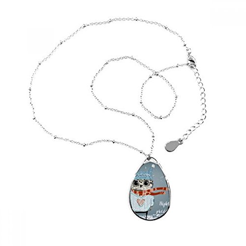 Pendentif hibou design esquisse fine et sa chaîne en forme de goutte