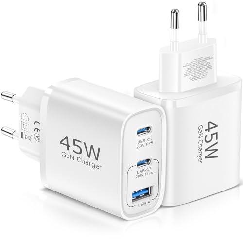 USB C Charger 45 W GAN Pack of 2 Power Supply for Samsung/iPhone/...