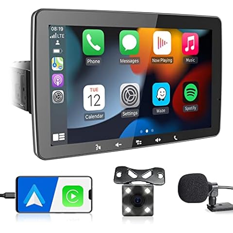 Car Bluetooth Radio Carplay Stereo: 9" Single Din Android Auto Audio - QLED Floating Touchscreen MP5 Player with Mirrorlink Backup Cam FM AM USB SD Aux 16-Band EQ Sub 2.1A Quick Charge Cover