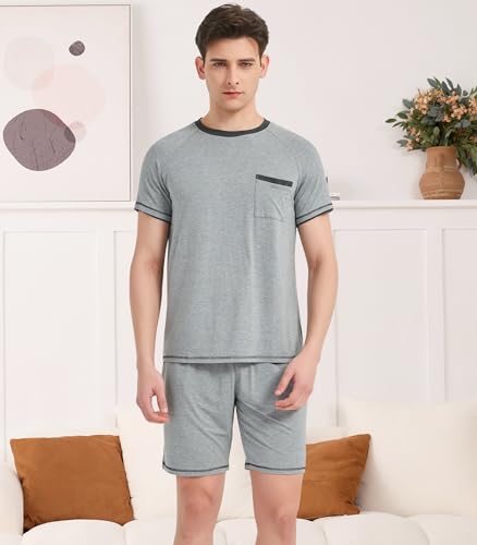 Image of NACHILA Men's Bamboo Viscose Pajamas Set Raglan Short Sleeve Shorts Pjs