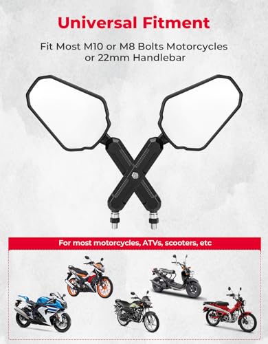 Kemimoto KMF0802-02803-BKKM Motorcycle Side Mirrors M8 M10 Bolt Handlebar Mount Adjustment Universal Adventure Rearview Mirrors Convex Foldable 360 Degrees Compatible With Atv Scooter Dirt Bike thumb #1