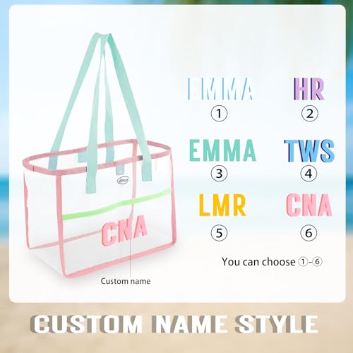 Personalized Beach Mesh Tote Bag, Large Waterproof Sandproof Organizer, Custom Embroidered Name2