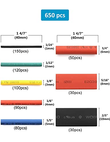Innhom HST-650C 650Pcs Heat Shrink Tubing Innhom Heat Shrink Tube Wire Shrink Wrap Ul Approved Ratio 2:1 Electrical Cable Wire Kit Set Long Lasting Insulation Protection thumb #2