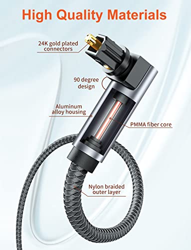 Cable de audio óptico de 90 grados Toslink SPDIF flexible de 2 metros VANAUX 7