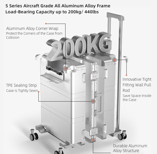28 inch All Aluminum Magnesium Hardside Carry on Luggage with Wheels, Zipperless Hardshell Checked Luggage with TSA Lock, Airline Approved Suitcase Metal Rolling Luggage for Travel, Business (Black)4