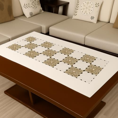 Image of Homerz Premium Table Runner, PVC, Size- 92x34 cm | Waterproof, Heat Resistant, Non-Slip, Easy to Clean Soft Table Runner for Coffee Table, Dining Table and Centre Table. (Flower Cube)