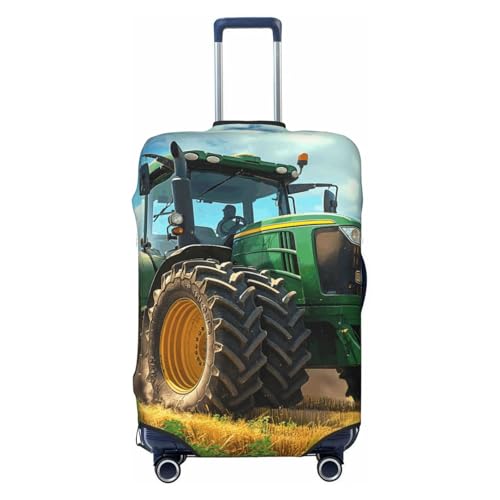 Green Tractor Field Print Luggage Cover For Suitcase,Washable Elastic Travel Suitcase Protector With Zipper Closure And Bottom Buckle – Fits 18-32