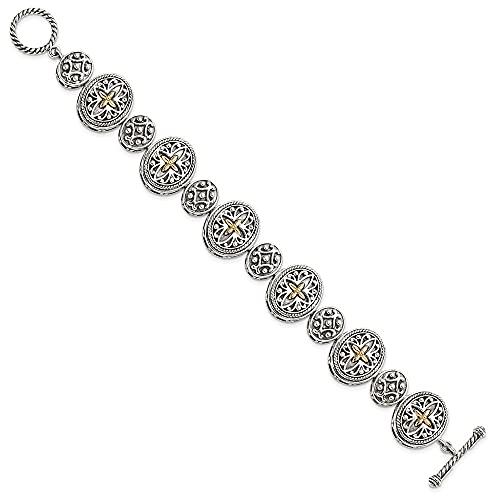 925 Sterling Silver with 14k Accent Antiqued Toggle Bracelet2