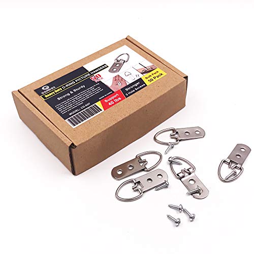 Comdox D Ring Picture Hangers With Screws - 50 Pack Pro Quality Heavy Duty Picture Hooks - 2 Hole, Picture Frame Hardware #TOP6