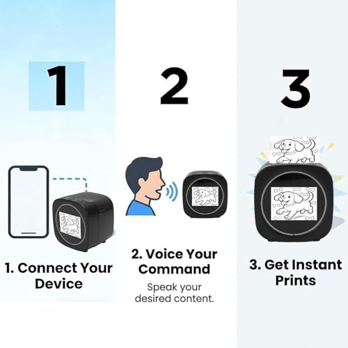 Image of banapoy Thermal Inkless Sticker, Smart AI Sticker Printer Voice Controlled Bluetooth Portable Maker Machine with 2.4 Inch Screen for DIY Arts Crafts Journaling (Black)
