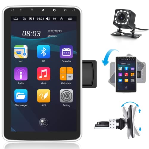 Hikity Android Radio de Coche 1 DIN con 10 Pulgadas Pantalla Táctil Giratoria de 180º...