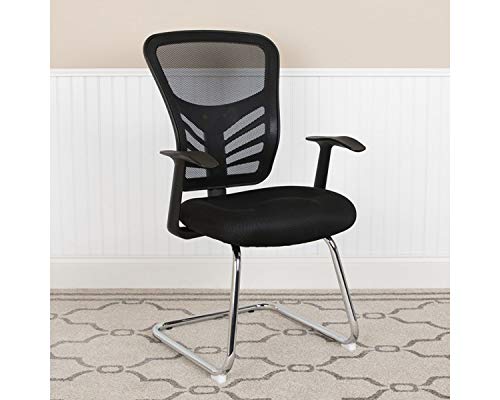 Flash Furniture Steve Black Mesh Side Reception Chair With Chrome Sled Base #TOP1
