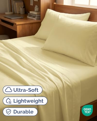 Image of Twin 4 Piece Bed Sheet Set - Breathable & Cooling Sheets - Butter Yellow