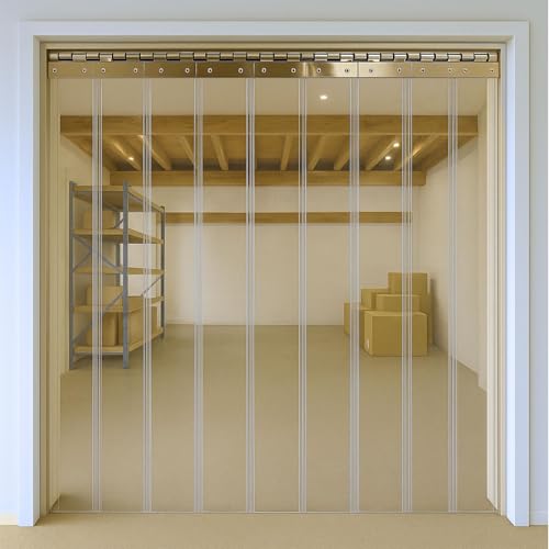 Image of Byson PVC Strip Curtain Door Kit 8 x 8 Feet (2.4 x 2.4 Meters) Coldroom Warehouse Catering Vinyl Polar Grade Plastic Curtain Kit with 16 Strips (2mm Thick and 200mm Wide)