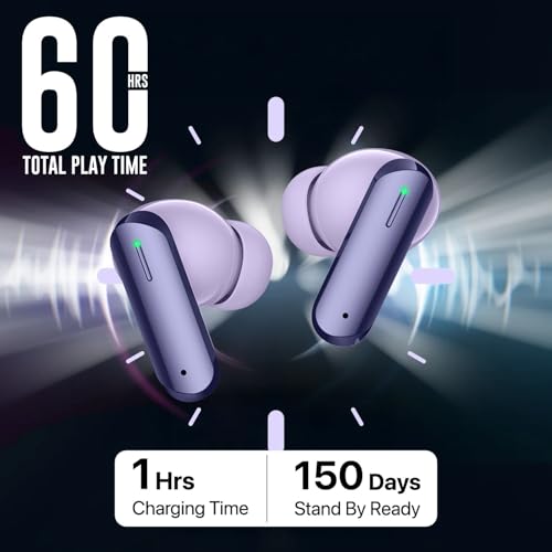 Image of Vaku Luxos BOOMX Wireless Earbuds Bluetooth 5.4 TWS Headphones 60H Playback Bass Stereo 13mm Drivers Gaming Low Latency HD Calls Touch Control Fast Charging IPX Waterproof- Light Purple