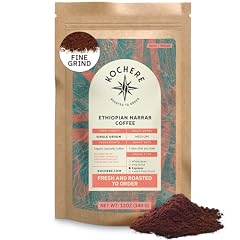 Organic Ethiopian Fine Ground Coffee Medium Roast - 12 oz, Single Origin Ethiopian Harrar Coffee Beans, Specialty Coffee, Fair Trade, Chocolate & Fruity Notes - Roasted To Order