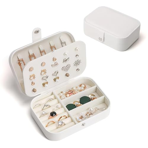 Image of Lazer Accessories Jewellery Organiser PU Leather Zipper Portable Storage Box Case with Dividers Container for Rings, Earrings, Necklace Home Organizer | Cream White