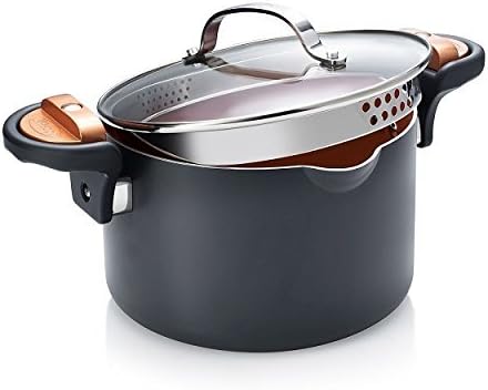 Gotham Steel Pasta Pot with Patented Built in Strainer with Twist N’ Lock Handles, Nonstick Ti-Cerama Copper Coating by Chef Daniel Green, 4 Quart