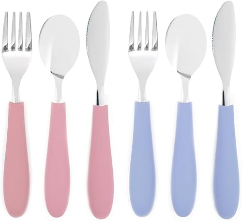 Elk and Friends Cubiertos para niños con mango de silicona | Cubiertos seguros para niños | Utensilios para niños | Juego de cuchara + tenedor +