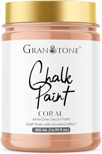 GRANOTONE Chalk Paint Matt Finish Water Based Acrylic Paint 16 fl oz 500 ml Coral Colour for Furniture Wood Walls Metal Glass Paper Fabric Canvas Maximum Coverage for Kids and Adults Made in India