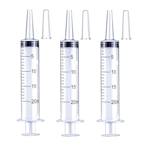 3 Pack 20ml Plastic Syringe with caps for Liquid Measuring,Oral,Scientific Labs,Feeding Pets, Oil or Glue Applicator, Halloween Party, Sterile Individually Sealed