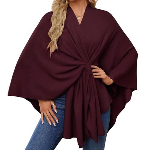 2025 Cross Front Knit Poncho Sweater Elegant Shawl Wraps Soft Open Front Poncho Sweater, for Travel & Office