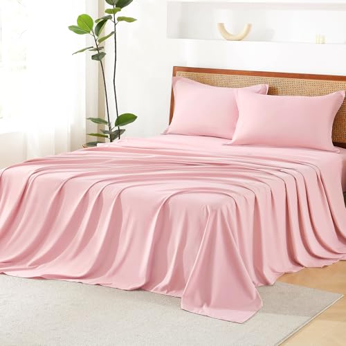 Image of Litanika Pink Queen Size Comforter Set with Sheets - 7 Pieces Bed in a Bag Queen Boho Tufted Complete Bedding Sets with Comforter, Sheets, Pillowcases & Shams