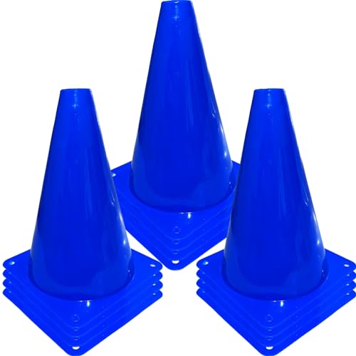 LCPQMZGH 12Pcs Plastic Traffic Cones Mini Sport Cones for Basketball Football Drills Indoor Outdoor Games Activity Festive Events - 7 Inch Blue Plastic Cones