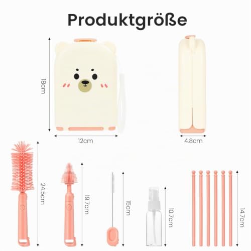 Vicloon 6 in 1 Reise Baby Flaschenbürsten Set, Tragbar Babyflaschen Bürste Set mit Silikonflaschenbürste, Strohhalmbürste, Schnullerbürste… – Ansicht 2