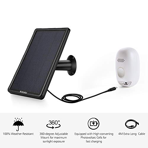 Ctronics Solar Panel Power Supply for Battery Powered IP Outdoor Security Camera Input 5V with 4M Power Cable, Built-in 2400mAh Battery, 360°Adjustable Bracket, Waterproof IP66 - Thumbnail 3