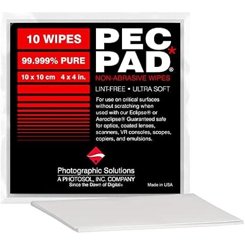 PEC-PAD Lint Free Wipes 4”x4” Non-Abrasive Ultra Soft Cloth for Cleaning Sensitive Surfaces like Camera, Lens, Filters, Film, Scanners, Telescopes, Microscopes, Binoculars. (10 Sheets Per/Pkg) Cover