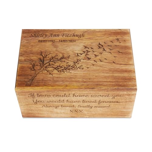 Personalisierte Holzurne für menschliche Asche – Baum des Lebens Gedenkurne für Erwachsene, Männer, Frauen und Haustiere (Katzen und Hunde) – klein 15,2 x 10,2 x 7,6 cm, passend für bis zu 18 kg